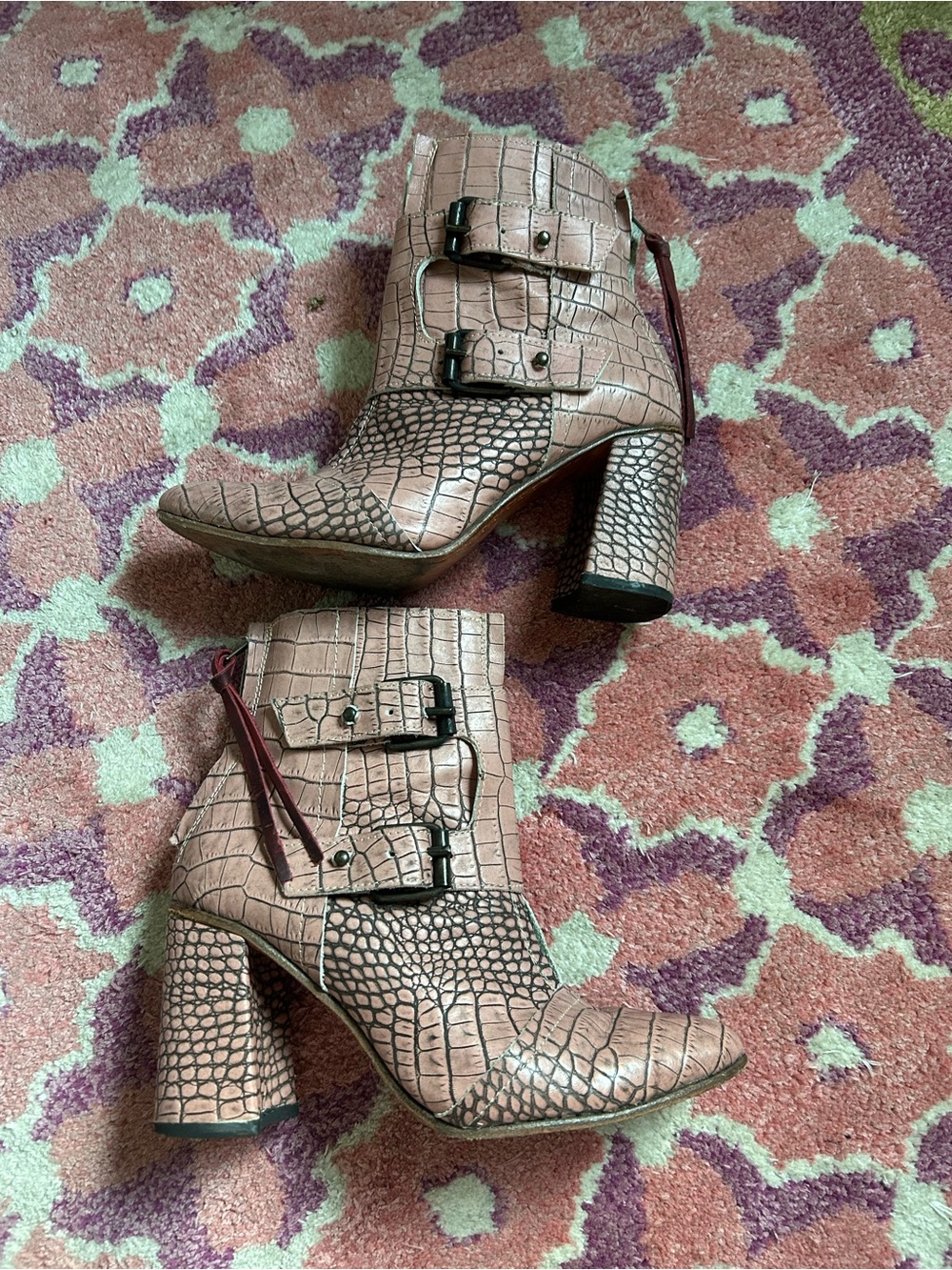 Free bird Joey Croc-Embossed Blush Block Heel Ankle Boots